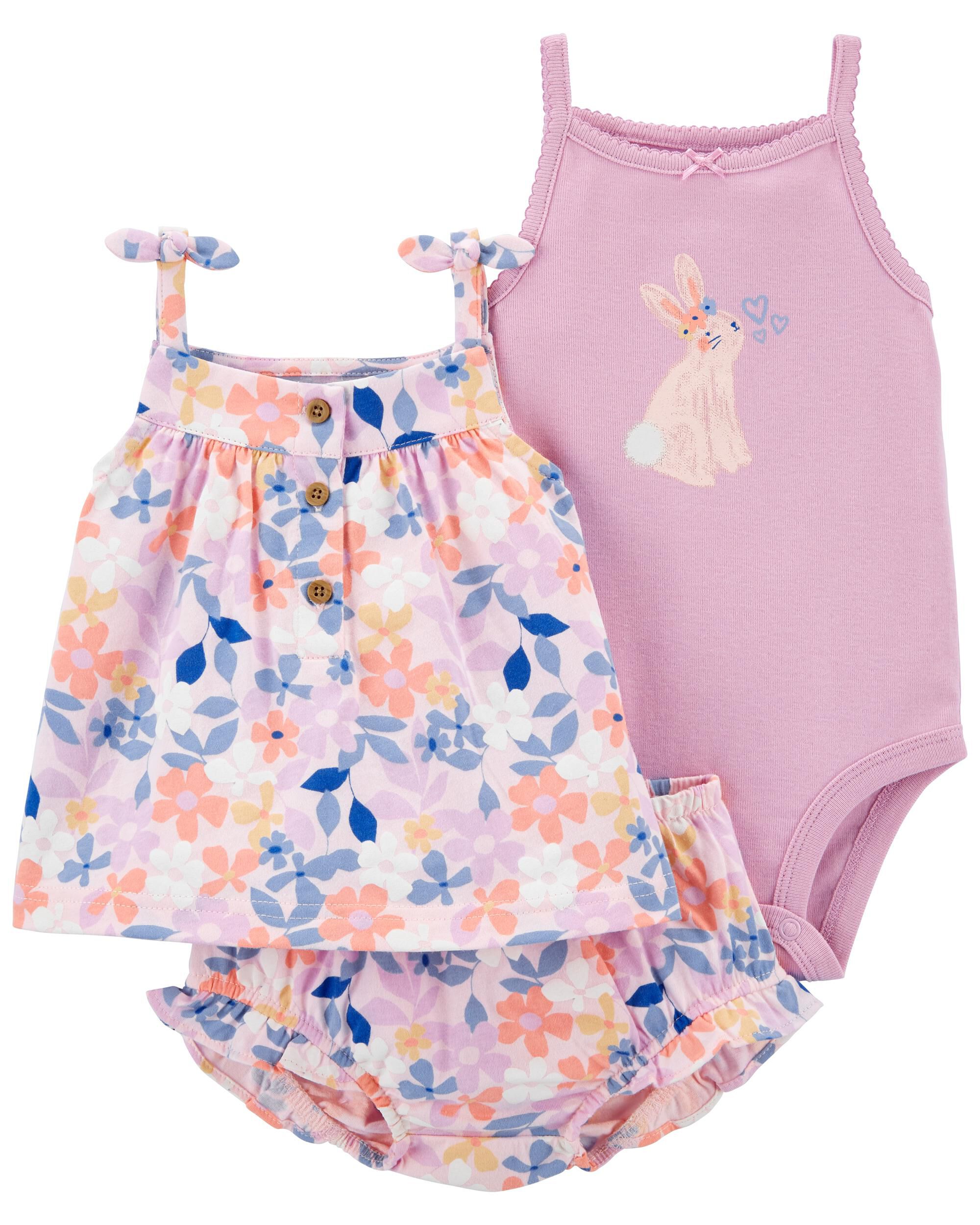 CARTER'S BABY GIRL'S 2 PIECE SHORT SET BRIGHT PINK GRAY  & WHITE  NWT 