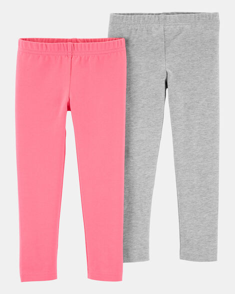 baby 2-pack heather gray & pink cotton stretch leggings