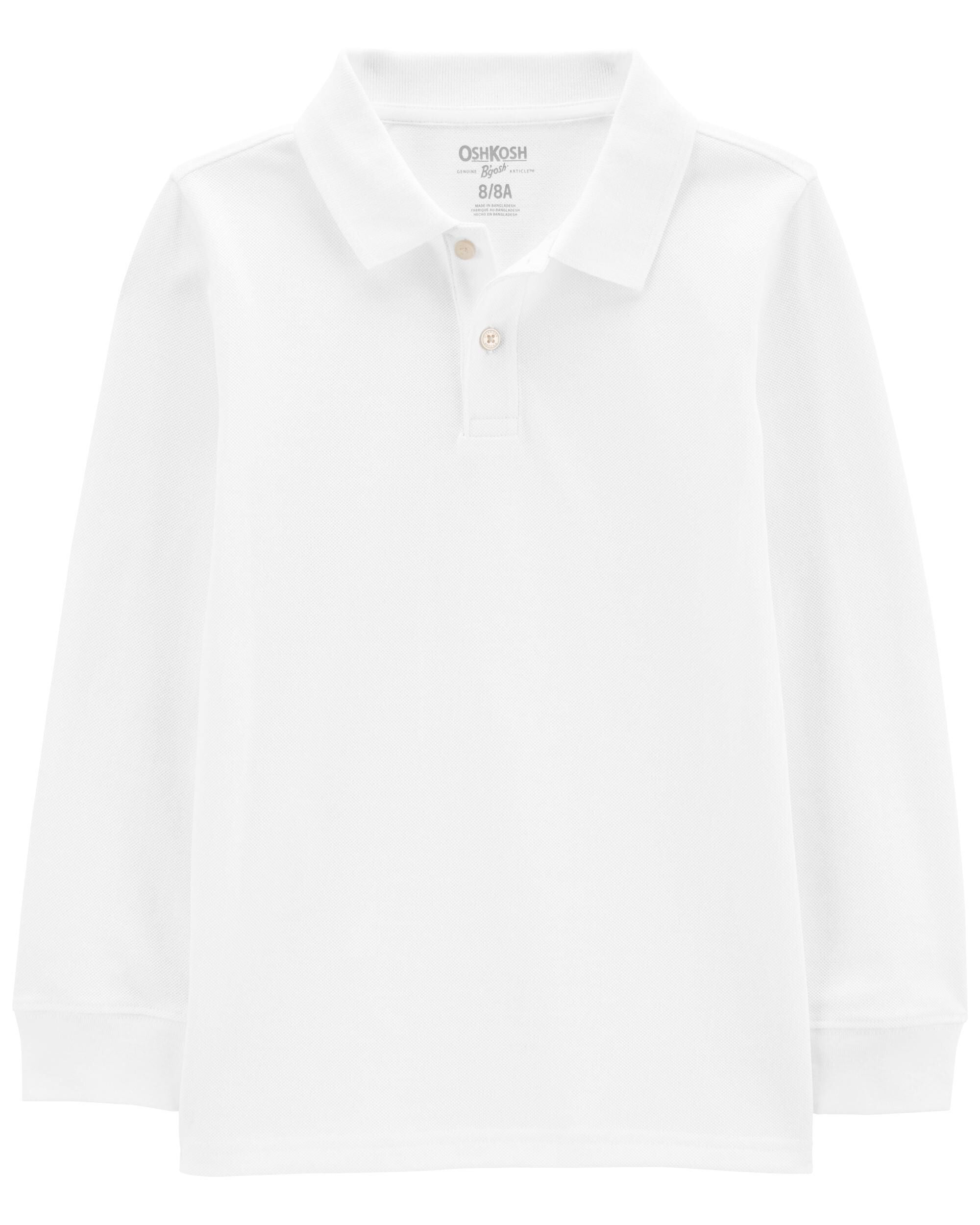 Kid White Long-Sleeve Piqué Polo Shirt - OshKosh | Carter's