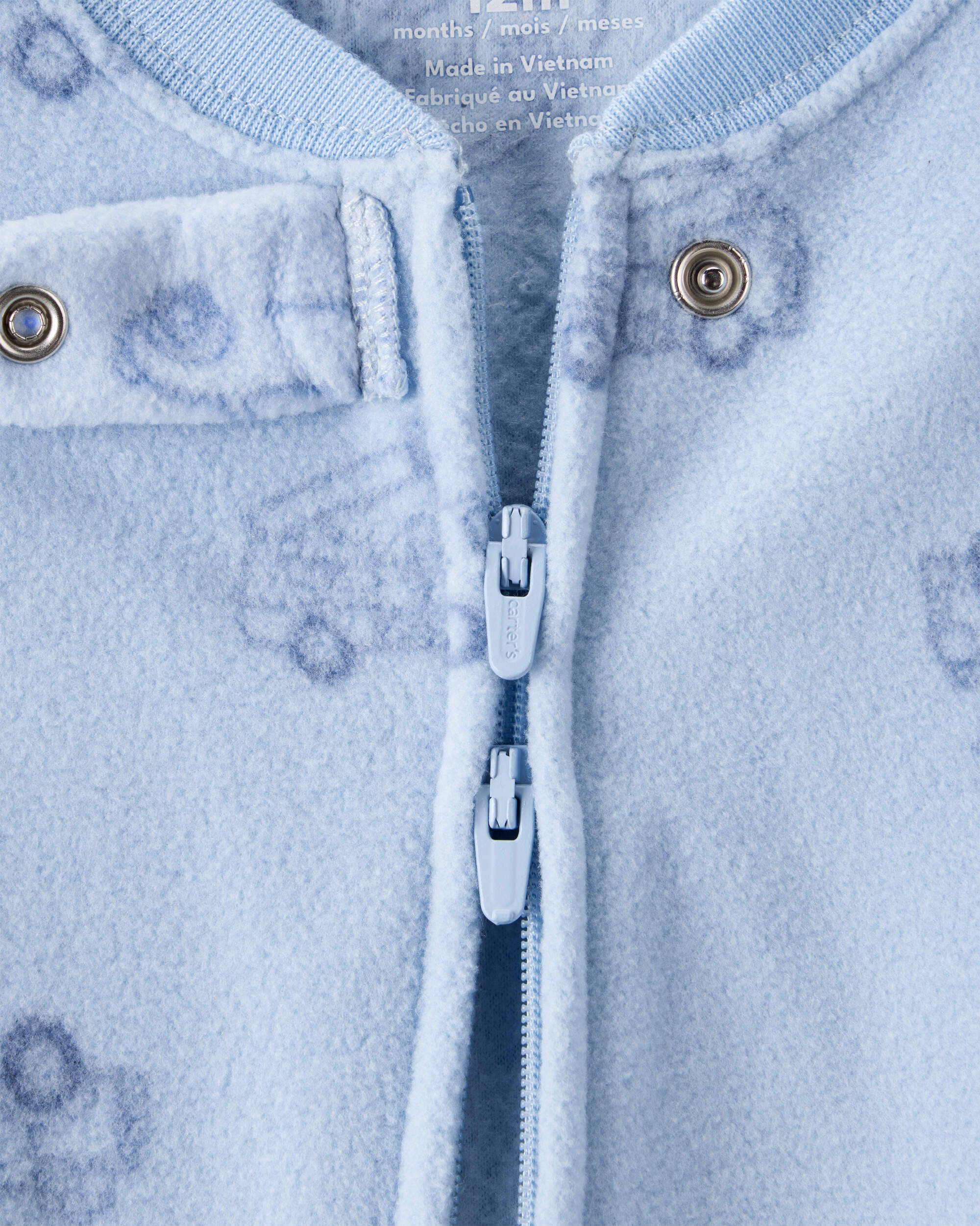 Toddler Boy Firetruck Print Loose Fit Long-Sleeve 2-Way Zip 1-Piece Pajamas - Blue