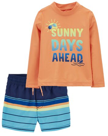 Toddler Sun Rays Rashguard & Swim Trunks Set