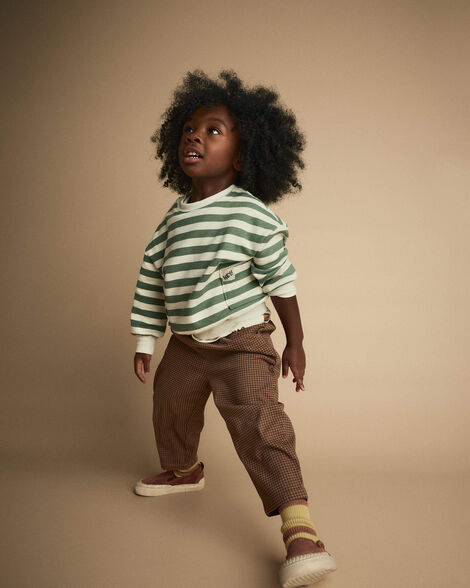 Toddler Otter Sweatshirt™ with Pockets in Stripes - Olive/Cream