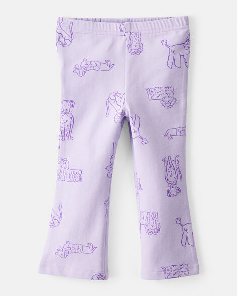 baby girl dog print pull-on flare stretch leggings - purple