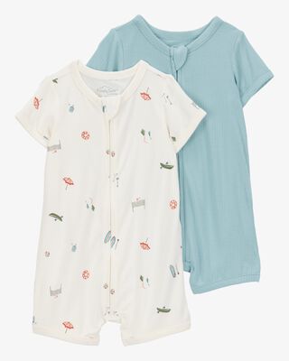 Product image 1 of Baby 2-Pack PurelySoft Zip-Up Rompers - Blue/Ivory
