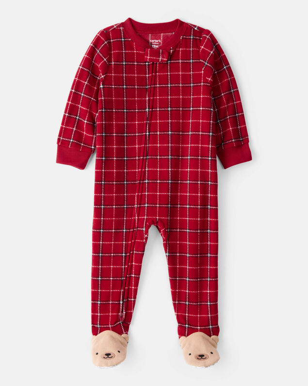 Product image 1 of Toddler Boy Plaid Print Fleece Long-Sleeve Loose Fit 1-Piece Pajamas - Red