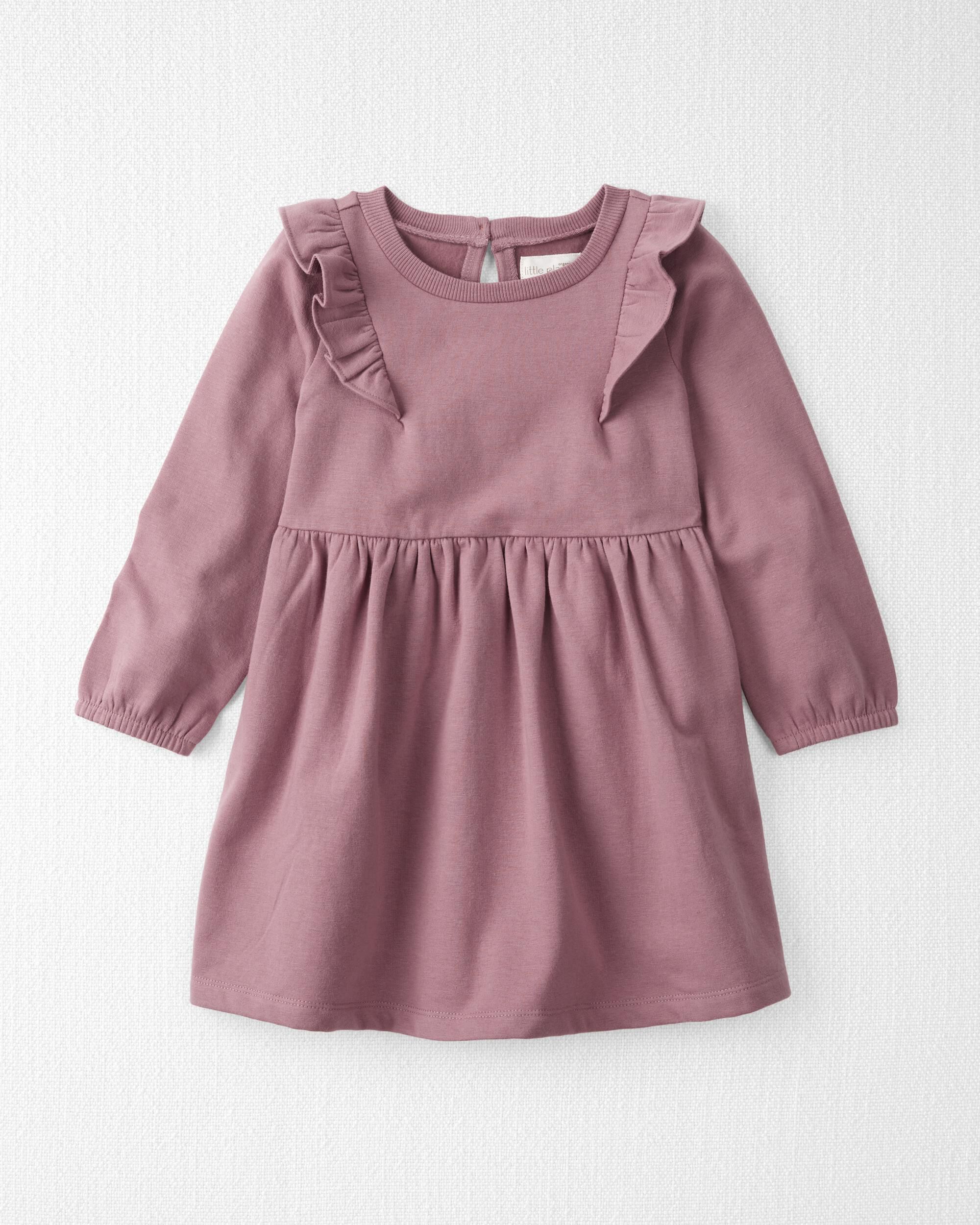 Little Planet Toddler Girls Long Sleeve Ruffle Dress Made with Organic Cotton in Desert Mauve Toddler Size 2T Desert Mauve