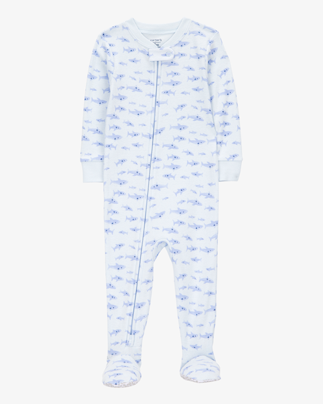 baby boy 1-piece shark print 100% snug fit cotton footie pajamas - blue