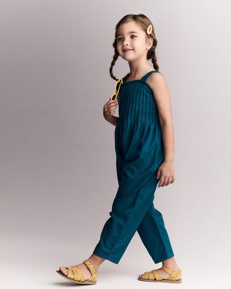 Toddler Girl Pleated Wide-Leg Overalls - Teal