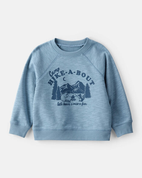 toddler boy camping french terry pullover sweatshirt - blue