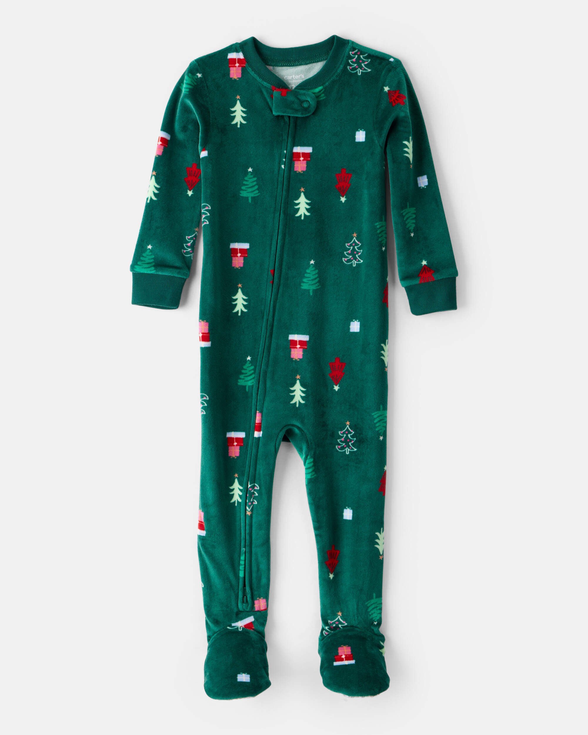 Baby Green Trees Velour Long-Sleeve Snug Fit 1-Piece Pajamas