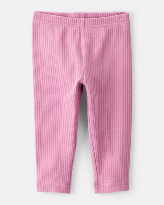 Baby Girl Cotton Ribbed Stretch Leggings - Pink