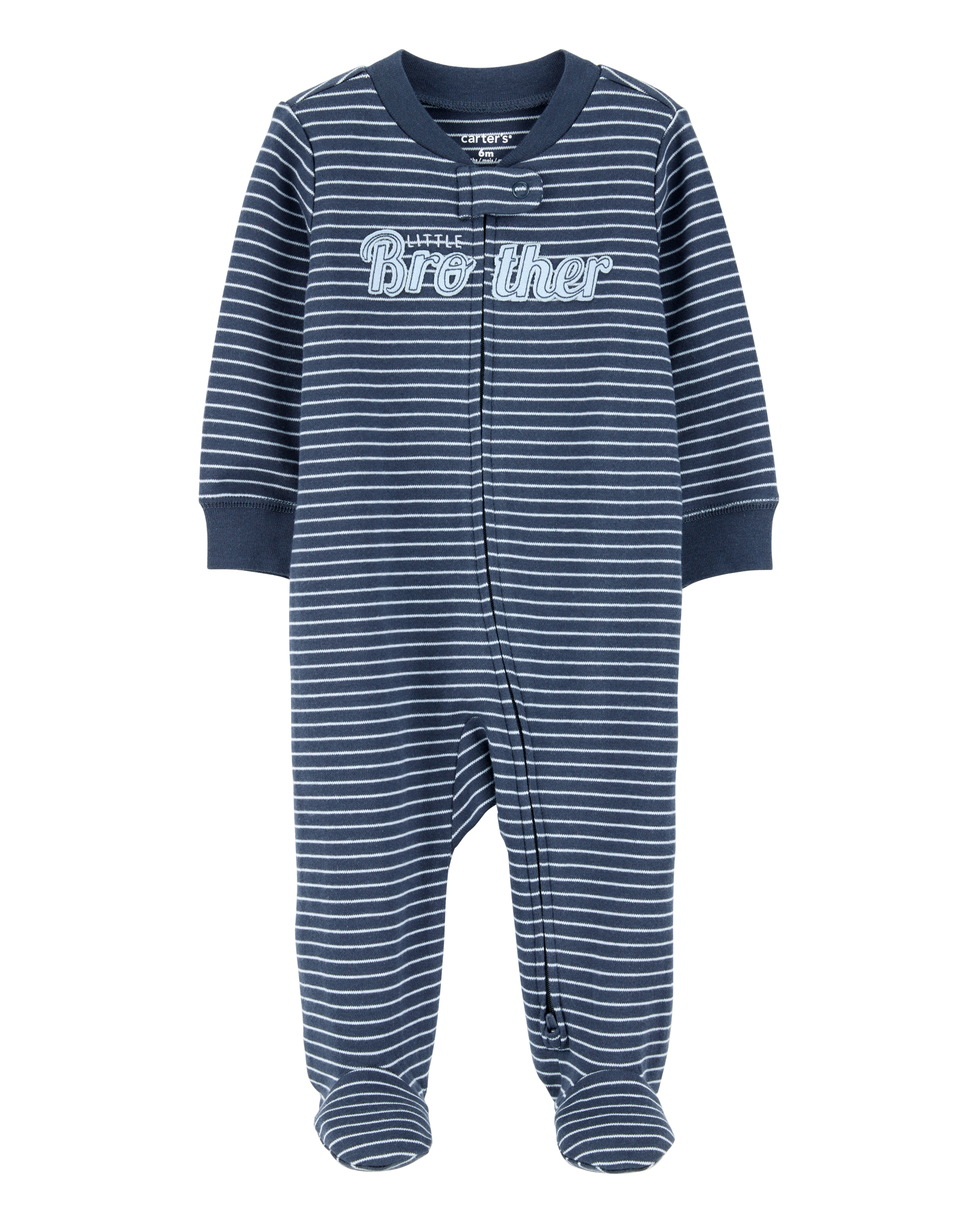 Baby Boy Striped Little Bro 2-Way Zip Cotton Sleep & Play Pajamas - Blue