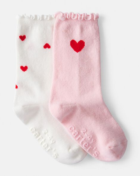 toddler girl heart crew socks - pink/white