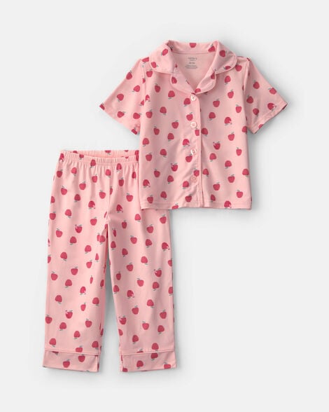 toddler girl apple short-sleeve 2-piece pajama set - pink