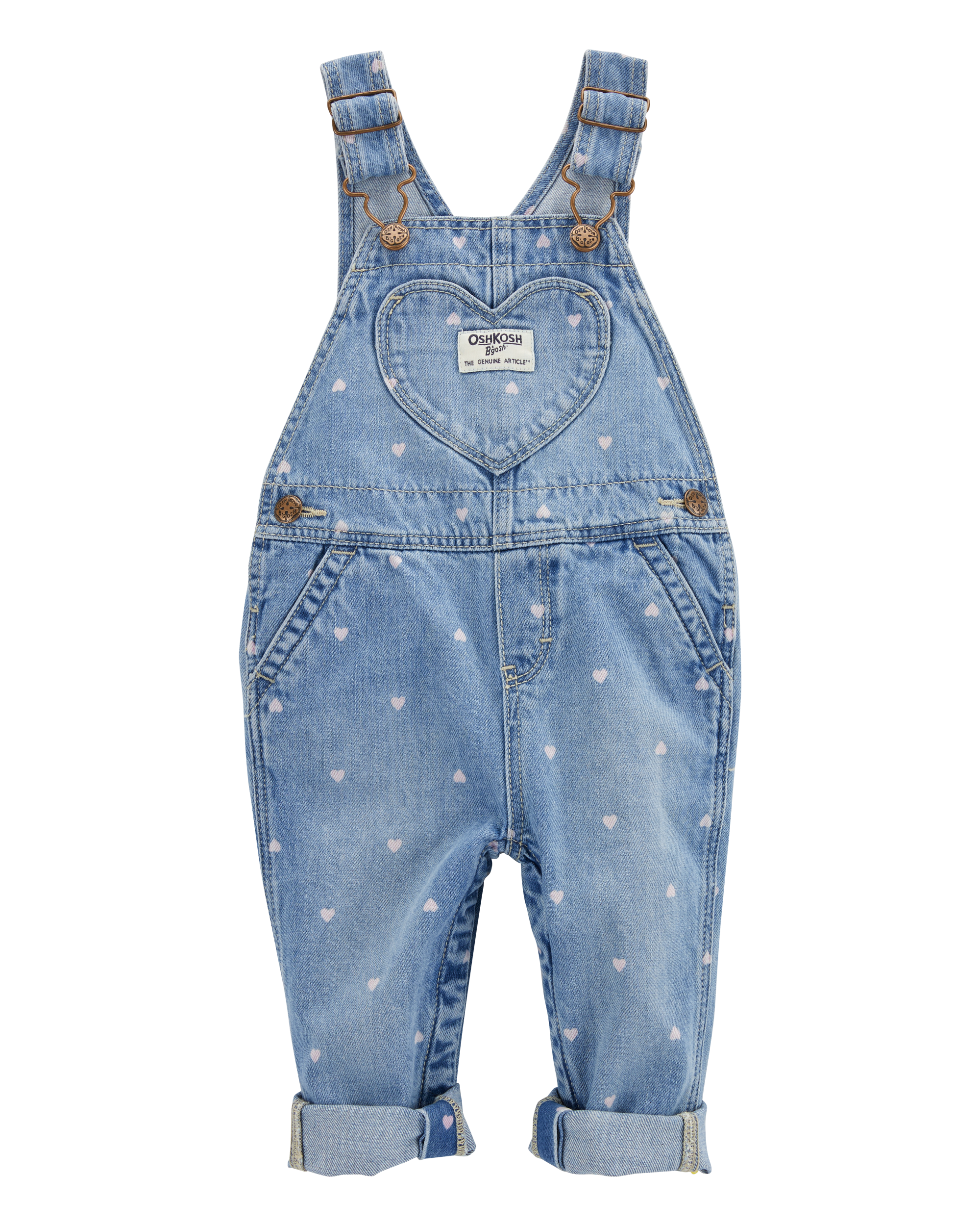 Baby Heart-Print Knit Denim Overalls - Blue