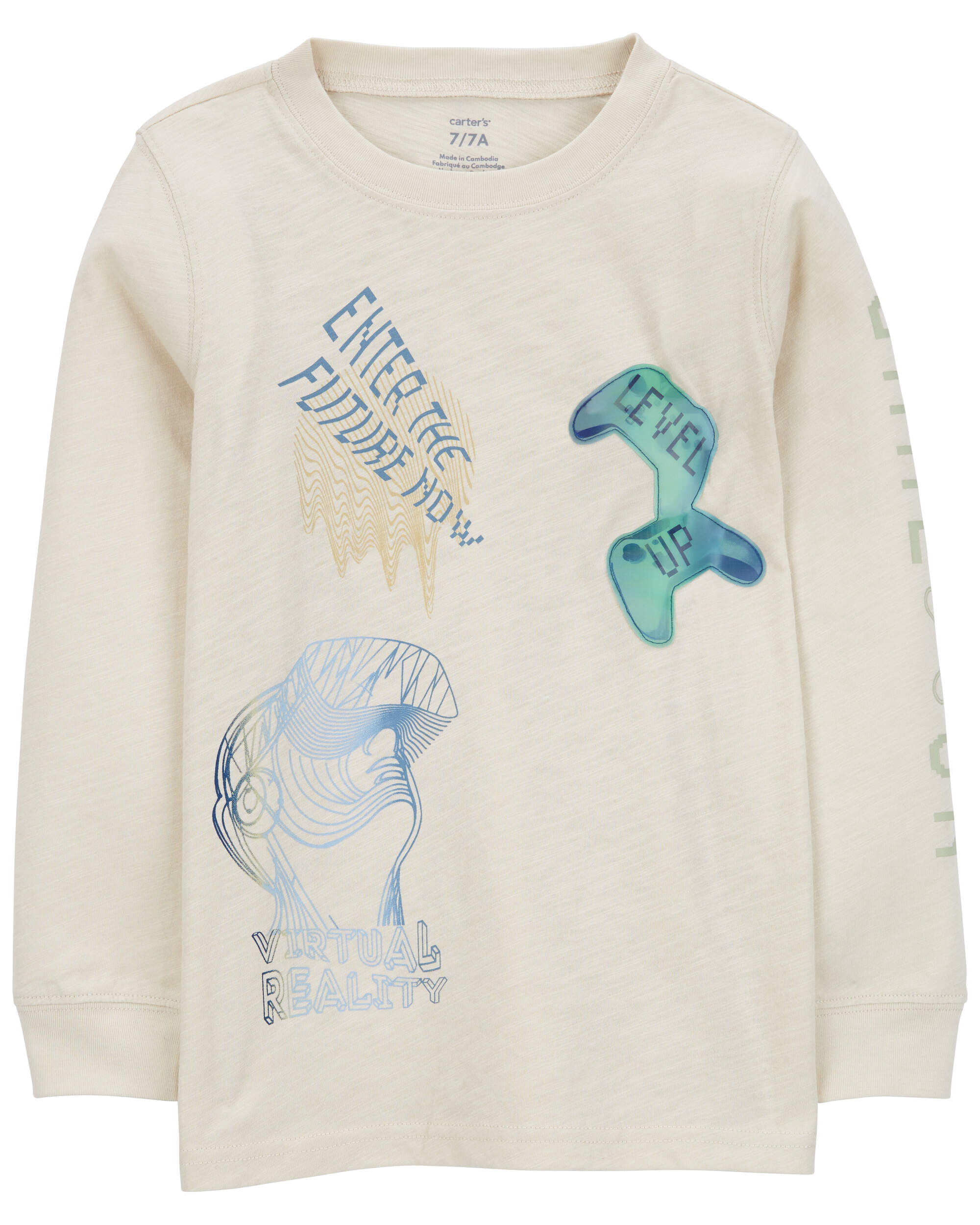 Kid Long-Sleeve Dinosaur Print Chambray Button-Down Shirt