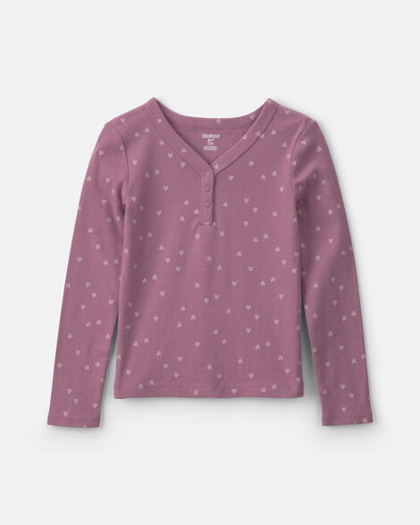 Girls Heart Long-Sleeve Rib Top - Purple