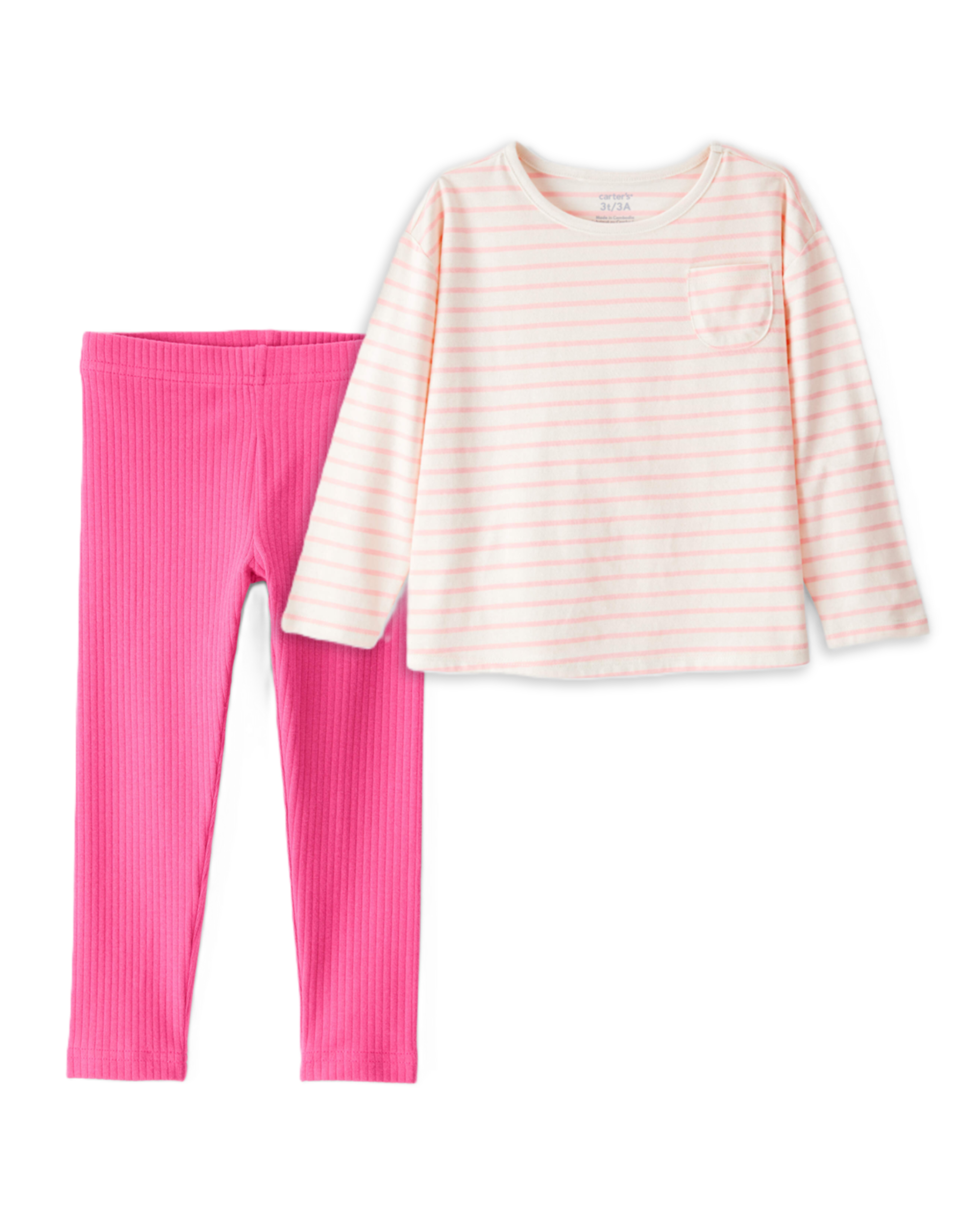 Toddler Girl 2-Piece Striped Long-Sleeve Top & Solid Stretch Leggings Set - Pink/Ivory