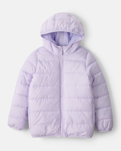kid packable hooded puffer jacket - purple