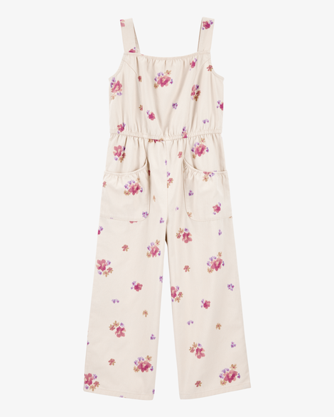 Girls Floral Print Jumpsuit - Ivory