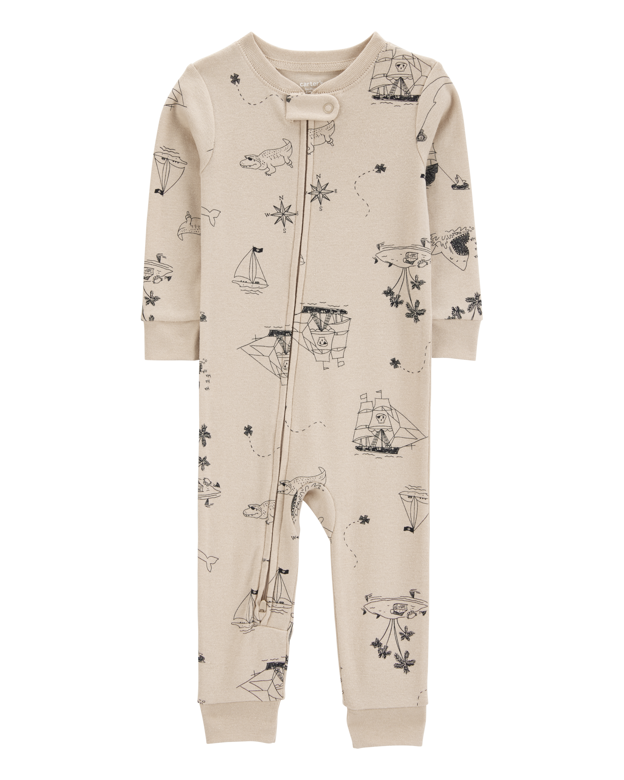 Baby Boy Pirate Print Snug Fit Cotton Footless 1-Piece Pajamas - Khaki
