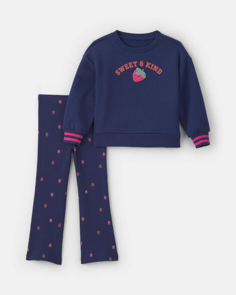 toddler girl 2-piece 'sweet & kind' strawberry sweatshirt & pant set - navy blue