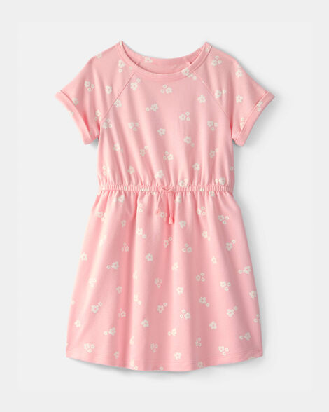 girls floral french terry dress - pink