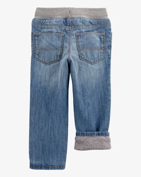 Product image 5 of Toddler Drawstring Fleece-Lined Jeans - Blue