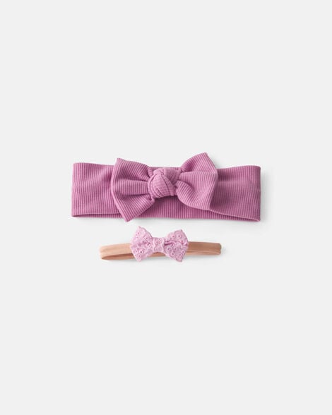 baby girl 2-pack bow headbands - pink