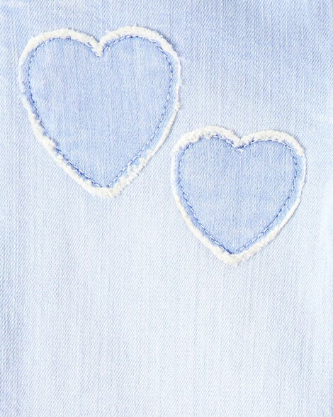 Toddler  Heart Embroidered Iconic Denim Wide Leg Jeans - Cowboy Wash