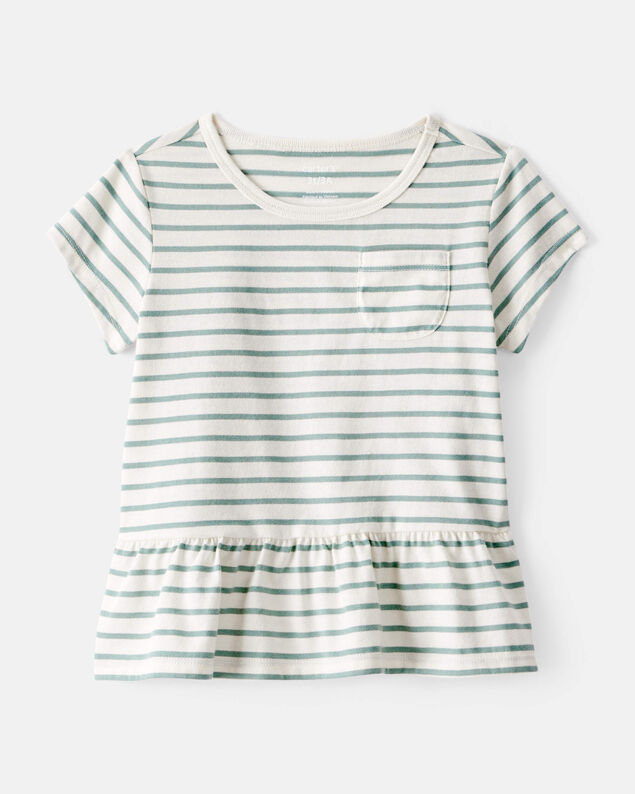 Product image 1 of Toddler Girl Striped Short-Sleeve Peplum Top - White/Green