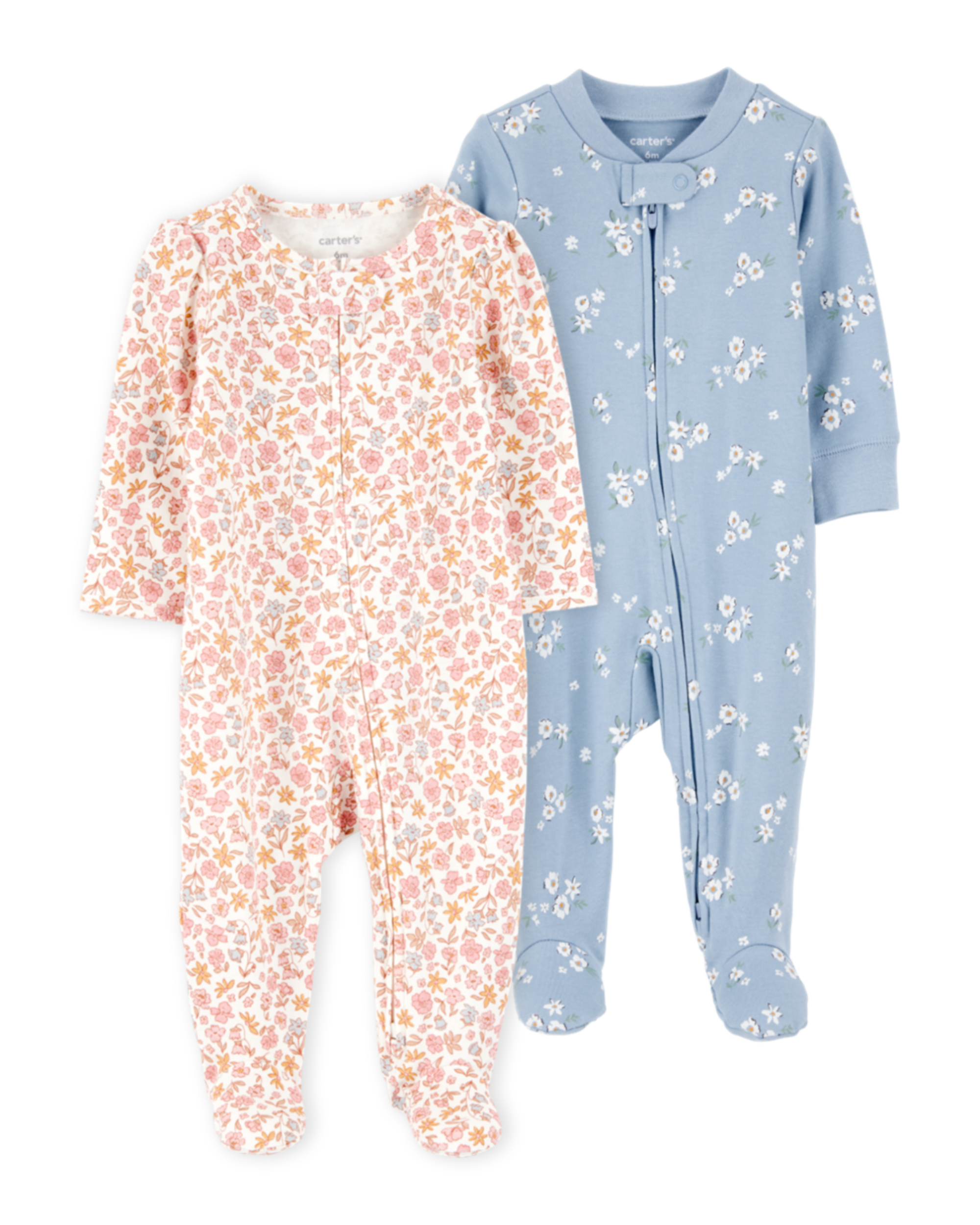 Baby 2-Pack  Floral 2-Way Zip Sleep & Play Pajamas - Pink/Blue