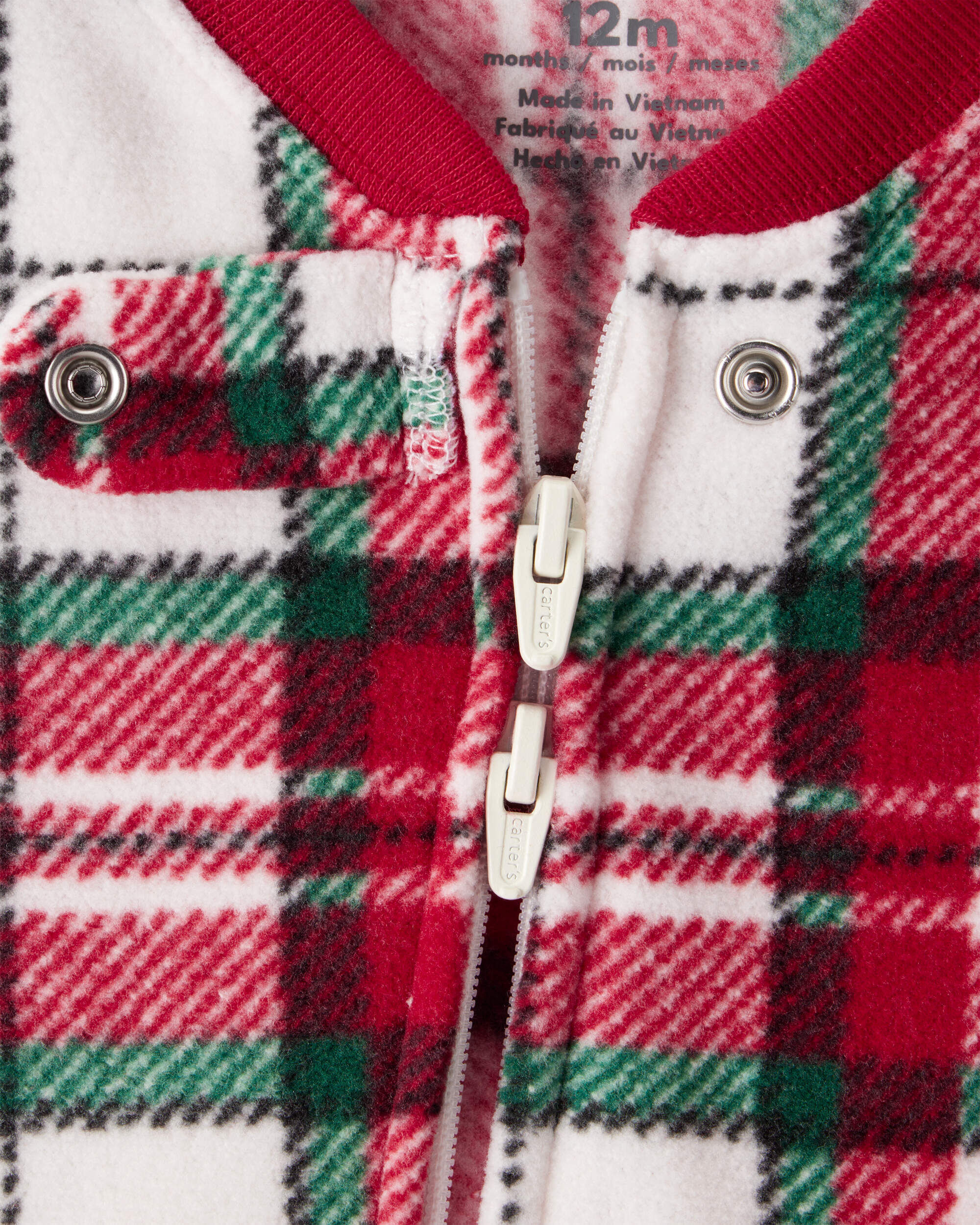 Toddler Plaid Print Fleece Long-Sleeve Loose Fit 1-Piece Pajamas