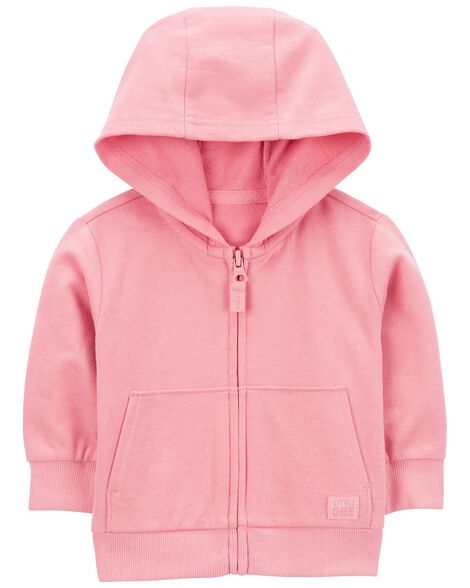 A pink zip up baby hoodie