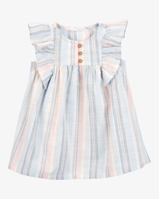 Product image 1 of Baby Striped Linen Look-alike Flutter Sleeves Dress