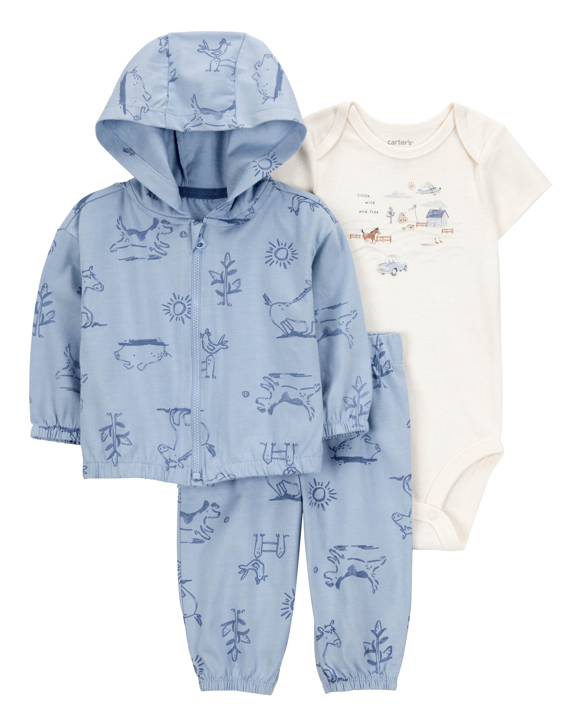 Baby Dog 3-Piece Cardigan Set - Blue/White