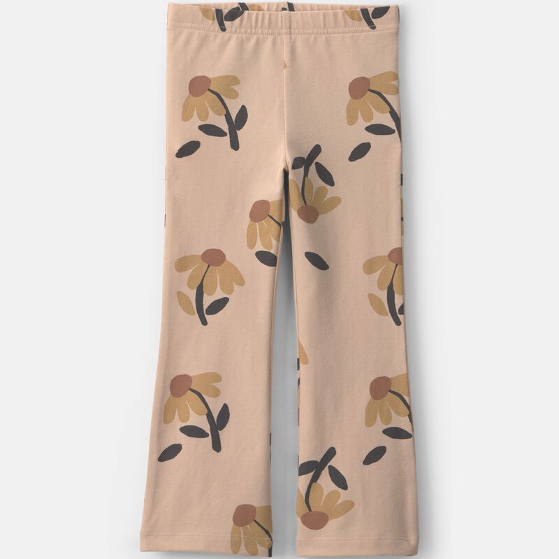 Toddler Girl Floral Cotton Pull-On Stretch Flare Leggings - Tan