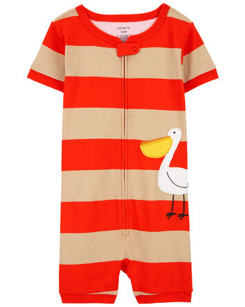 Toddler 1-Piece Pelican Striped 100% Snug Fit Cotton Romper Pajamas