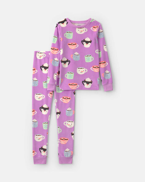 girls 2-piece hot cocoa dreamplush snug fit pajama set - purple