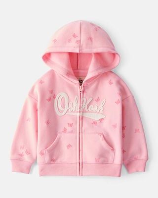 Product image 1 of Baby Butterfly Print OshKosh Fleece Logo Zip Jacket - Pink