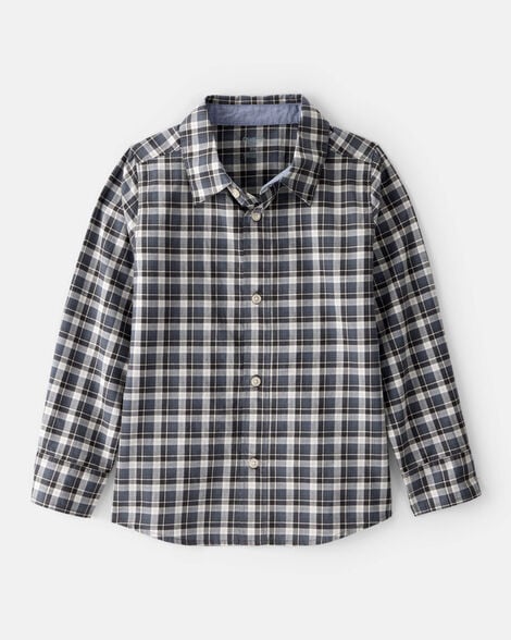 Product image 1 of Boys Plaid Cotton Long-Sleeve Button-Down Shirt - Grey