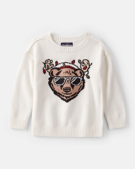 Toddler Boy Christmas Bear Long-Sleeve Pullover Sweatshirt - White