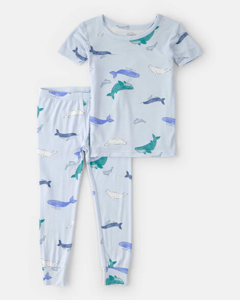 toddler boy whale purelysoft short-sleeve snug fit 2-piece pajama set - blue