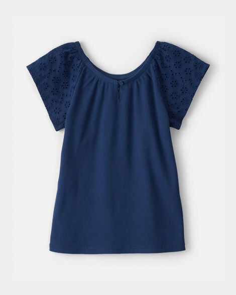 girls eyelet top - blue