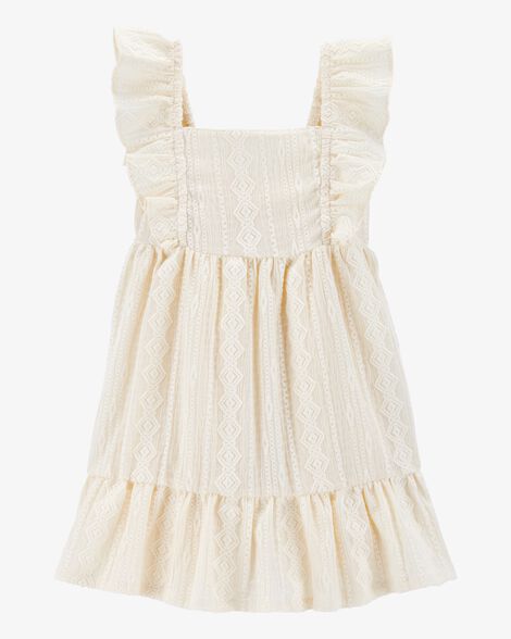  Product image 1 of Toddler Crochet Flutter-Sleeve Dress - Ivory