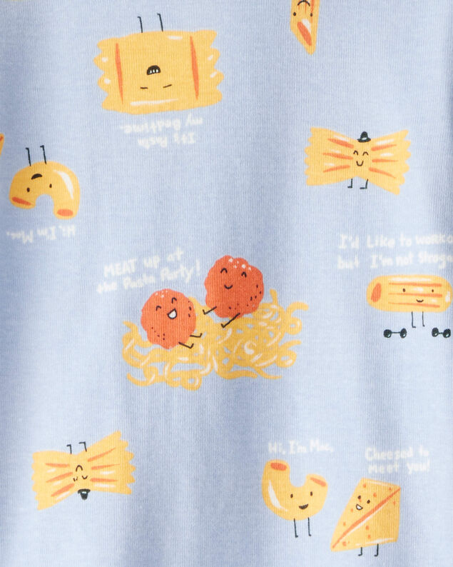 Product image 2 of Toddler Boy Pasta Print 100% Cotton Long-Sleeve 4-Piece Pajamas - Blue