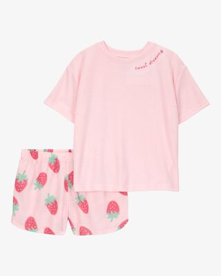 Product image 1 of Kid Strawberry Print Loose Fit 2-Piece Pajamas - Pink