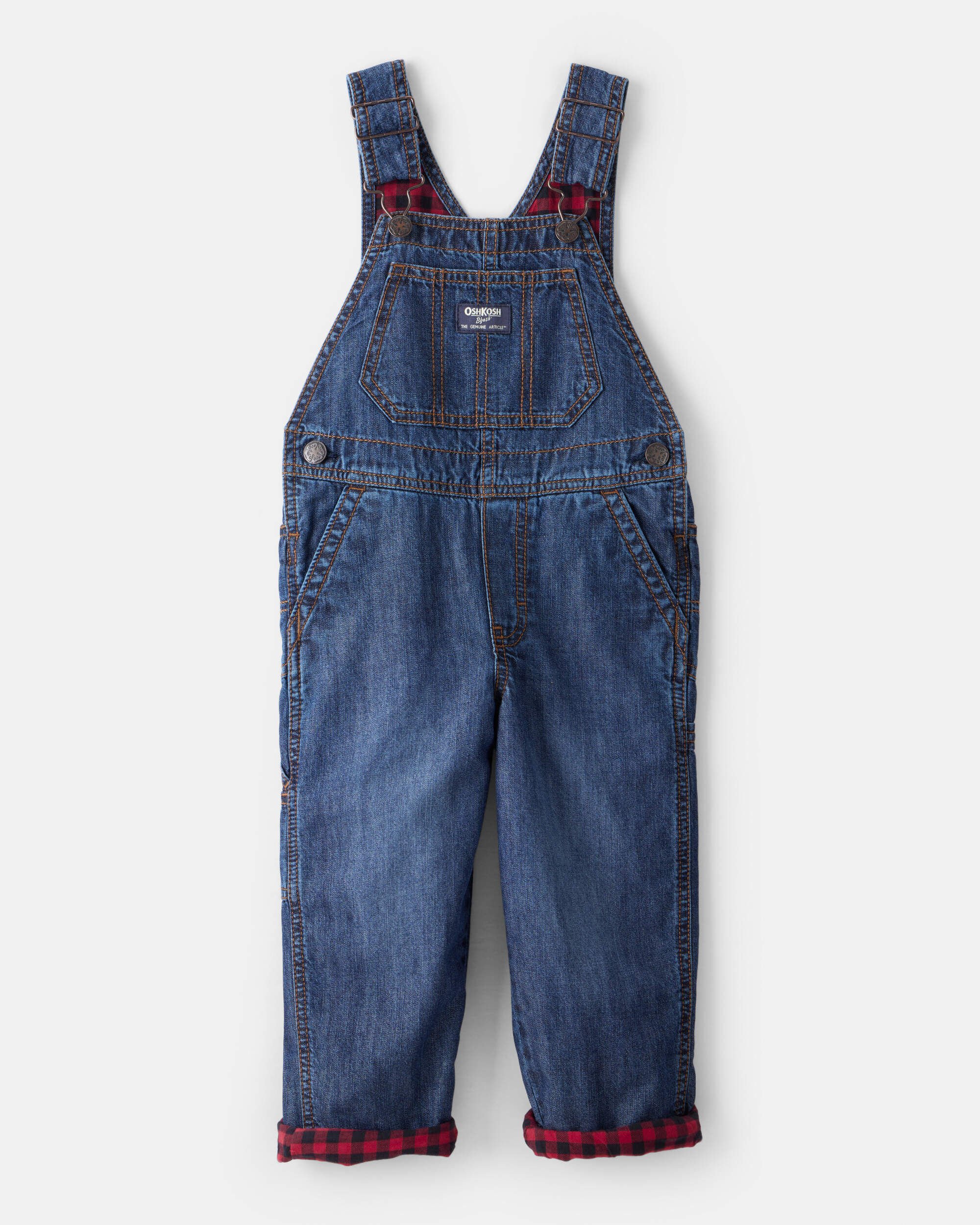 Toddler Boy Buffalo Check Denim Overalls - Blue