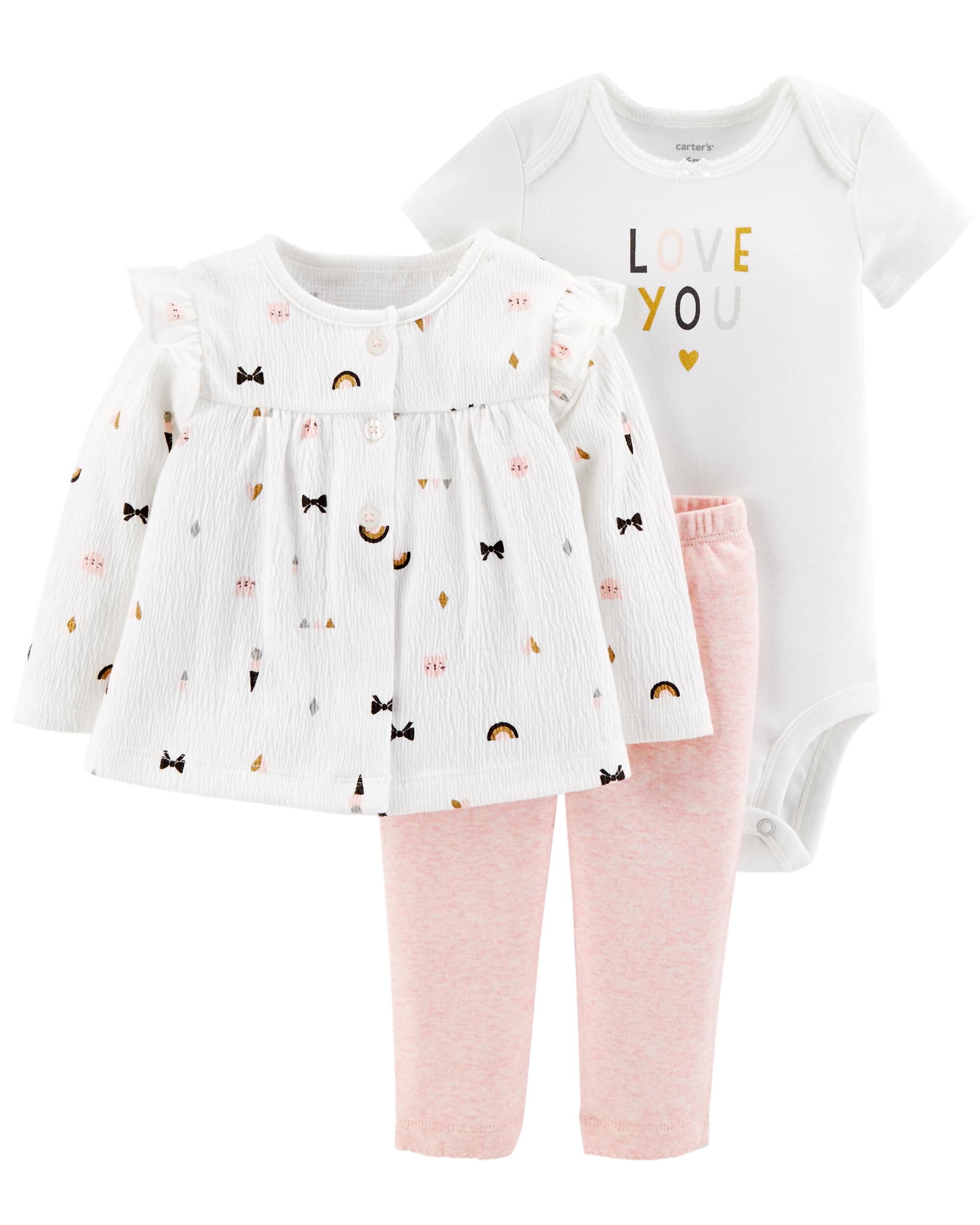 Carter/'s NWT 3M 6M Infant HELLO CUTIE Girl 3Pc Bodysuit Pant Set