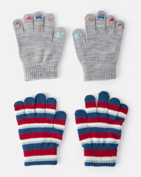 Product image 1 of Boys 2-Pack Stripe & Sports Gloves - Blue/Green